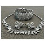 Signed Rhinestones Choker, Bracelet & Clip On