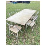 VINTAGE FOLDING TABLE & 6 CHAIRS CAMP SET