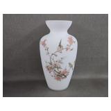 Frosted Hand Painted Bird Themed Flower Vase