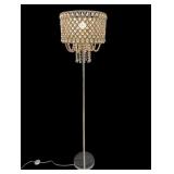 Chrome Floor Lamp with Beaded Drum Style Shade,