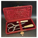 Antique Small Sewing Kit Bone Needle Case,