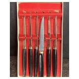 SET OF 6 JACKMAN SHEFFIELD STEAK KNIFES W/ BLACK