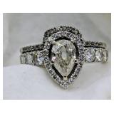 SZ 7, 14K WHITE GOLD ENGAGEMENT RING SET. .67CT