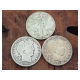 2- Barber & 1- Walking Liberty Silver Halves