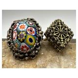 Locket Ring & Millefiori Glass Ring