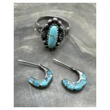 Turquoise Sterling Silver Ring & Inlay Earrings