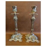 Rococo Style Silver Tone Candle Holders