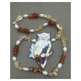 Lee Sands Abalone Owl, Amber Citrines Chips &