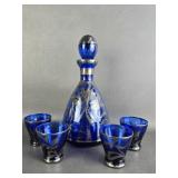 Vintage Cobalt Blue Glass Decanter & Glass Set