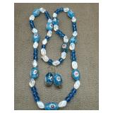 Lamp Work Glass Beads Murano Style Necklace &