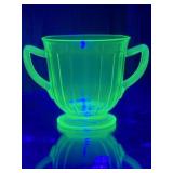 VINTAGE GREEN URANIUM DEPRESSION GLASS SUGAR BOWL