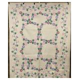 Finely Hand Quilted Morning Glory Quilt 93x75,