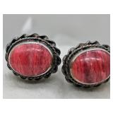 STERLING SILVER THULITE STONE PEIRCED EARRINGS