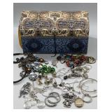 TREASURE CHEST WITH COSTUME JEWELRY