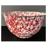 Antique Red White Spatterware Enamel Bowl