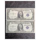 TWO $1 SILVER CERTIFICATES 1935E
