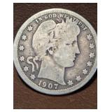 1907 Barber Quarter D Mint Mark