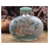 Vintage Reverse Painted Tiger Glass Snuff Bottle