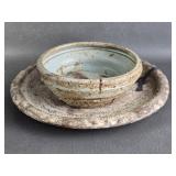 Raku Style Signed Studio Pittery Art Bowl & Plate