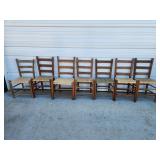7 Antique Shaker Ladder Back Chairs Cane Seat