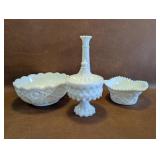 Hobstar Milk Glass Bowls, L.E. Smith Vintage Milk