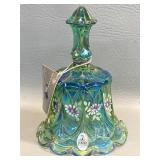 Fenton Hand Painted Green Carnival Glass Bell,