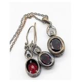 GARNET & STERLING SILVER PENDANT CHAIN & EARRING
