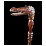 Carved Alligator Head Cane Walking Stick