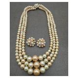 Signed Japan Vintage Multi Strands Faux Pearls  &