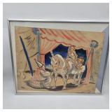 Vintage Circus / Clown Watercolor Painting