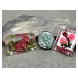 Lucite Encased Roses & Mother with Painted Glass