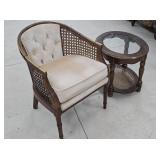 Vintage Barrel Chair w/ Woven Side Panels & Table