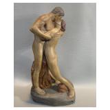 Vintage Embracing Lovers Statue Chalk Sculpture