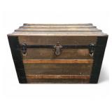 Antique Wood Flat Top Steamer Trunk