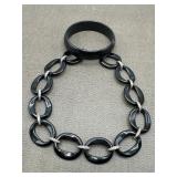 Tortoise Glass Necklace & Black Bangle