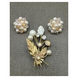 Aurora Borealis Earrings & Signed Austria Brooch