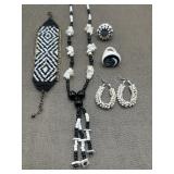 Carved Shell Abalone Inlay Ring, Seed Beads