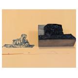 Vintage Letterpress Stamp, Man At Desk