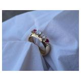14K Gold Band w/ Diamonds & Rubys 9.6g