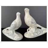 2 White ï¿½Marbledï¿½ Ceramic Pheasant Lg. Figurines