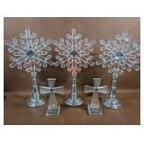 Lighted Table Top Snowflakes, Frosted Crosses