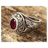 Sterling Silver Military Style Mens Ring w Eagles