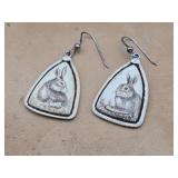 Scrimshaw Rabbit Earrings R. H. Badeau 1997