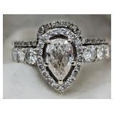 SZ 7, 14K WHITE GOLD ENGAGEMENT RING SET. .67CT