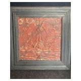 VINTAGE FRAMED 2 FT. SQ. RED CEILING TIN
