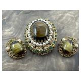 Signed Germany Porphyry Glass & Rhinestones