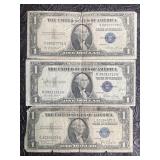 THREE $1 SILVER CERTIFICATES