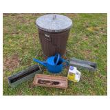 Metal Trashcan, Flower Boxes, Waterer+
