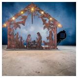 NIB Solar Lighted Nativity Shadow Stake Metal
