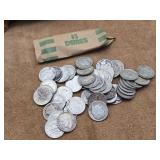 One Roll of 50 Misc Silver Dimes